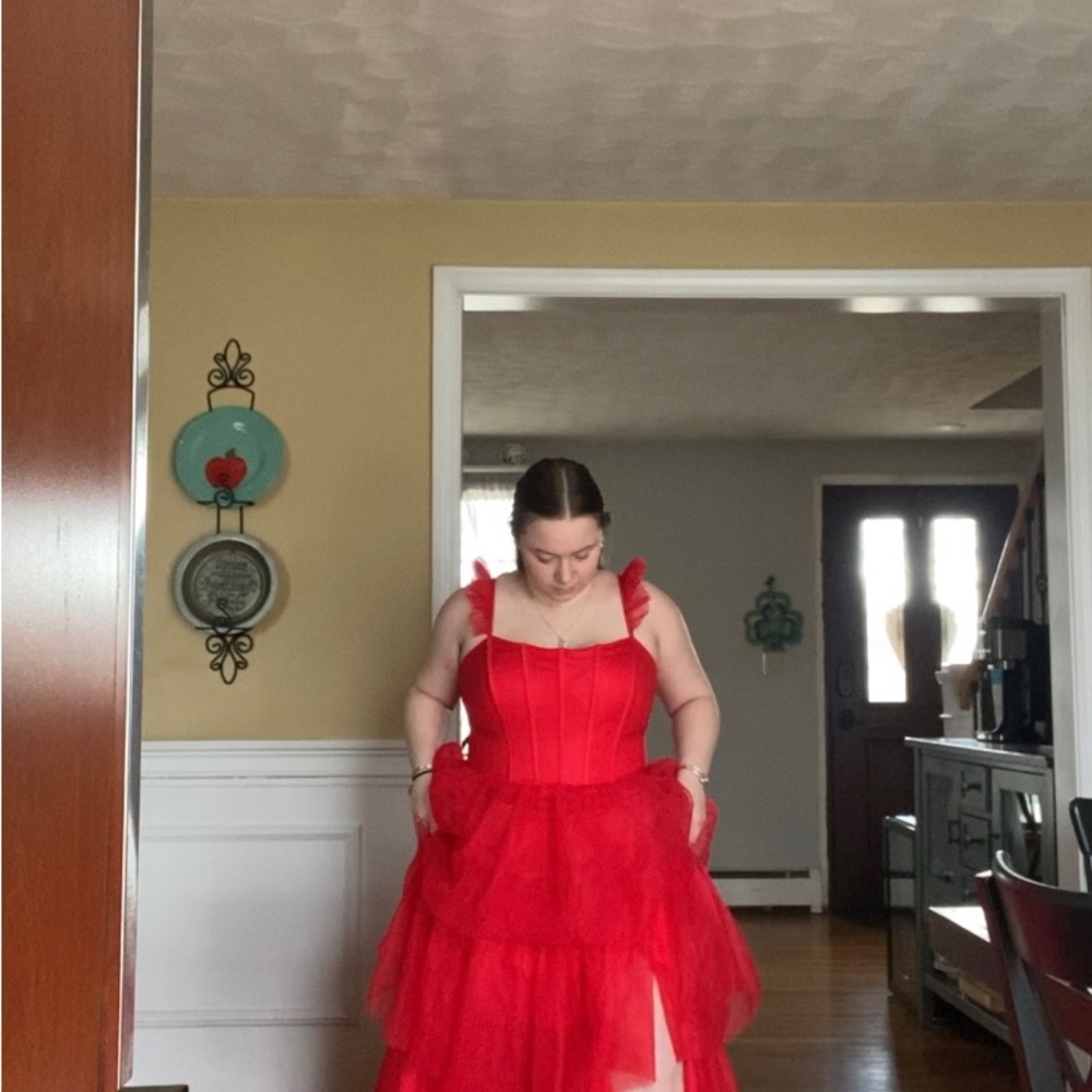 Elegant Red Ruffled Dress - Picture 2 of 4